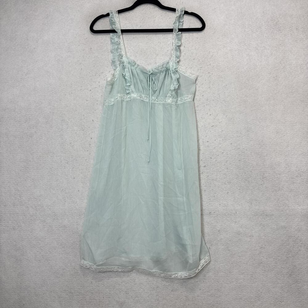 Elle MacPherson Intimates Nightgown Womens Medium Green Chiffon Ruffle Chemise